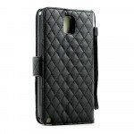 Wholesale Note 3 Quilted Flip Leather Wallet Case w Stand and Strap (Black)